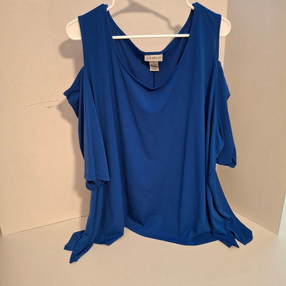 Catherines Tops - Catherines Cold Shoulder Top Blue Plus Size 4X Polyester‎ Spandex